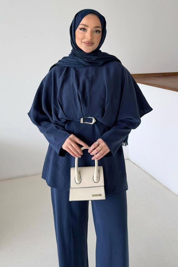 Vêtements hijab BLEU MARINE ENSEMBLE PANTALON CEINTURÉ T 2032 - TRENDTESETTÜR
