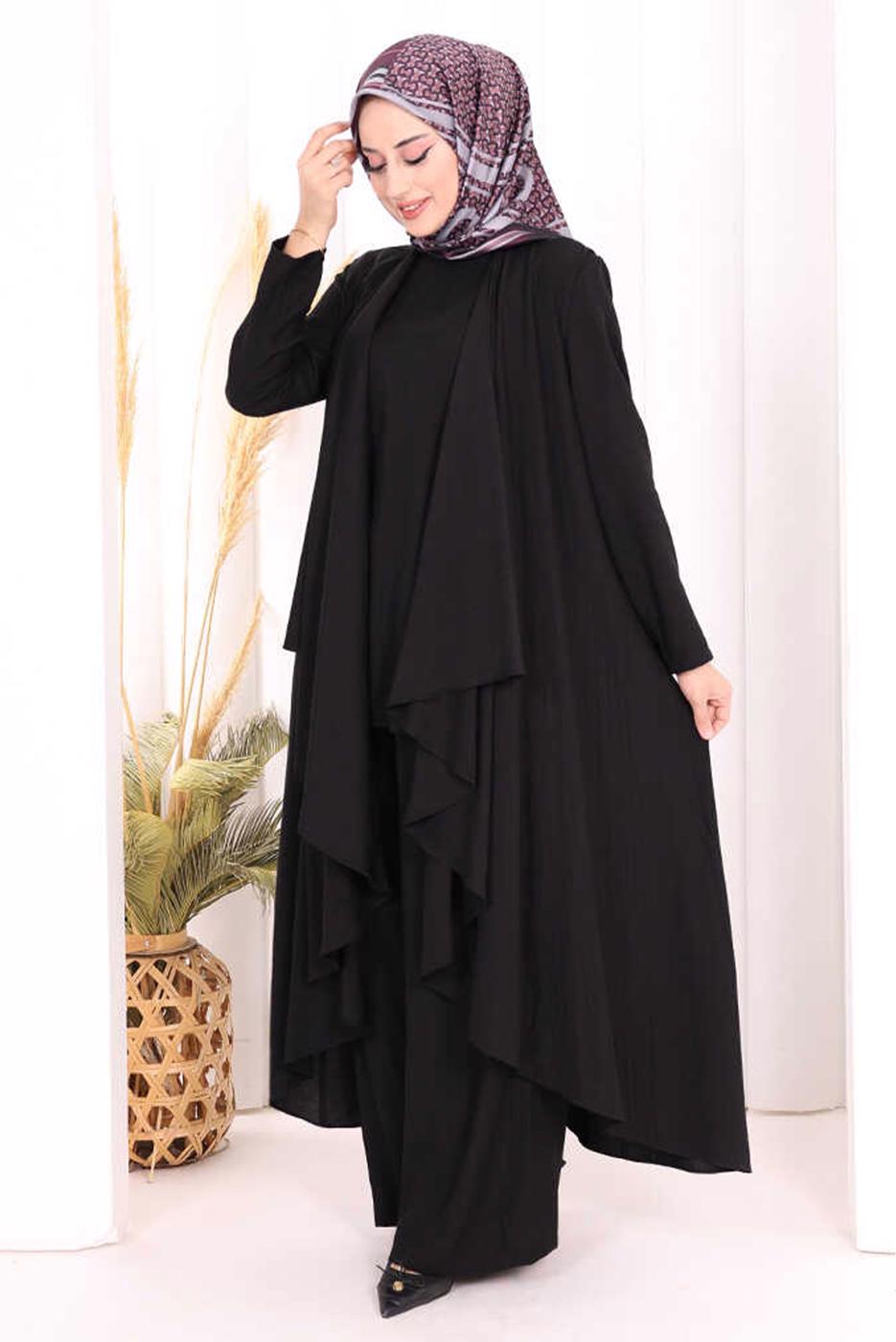 Hijab clothing BLACK THREE PIECE VESTED PANTSUIT T 2108