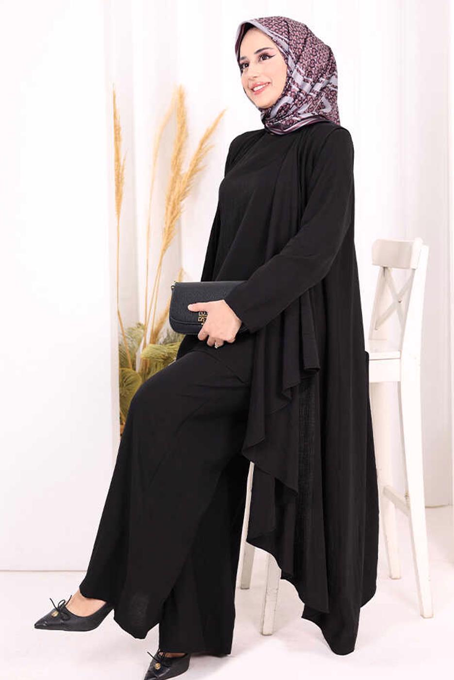 Hijab clothing BLACK THREE PIECE VESTED PANTSUIT T 2108