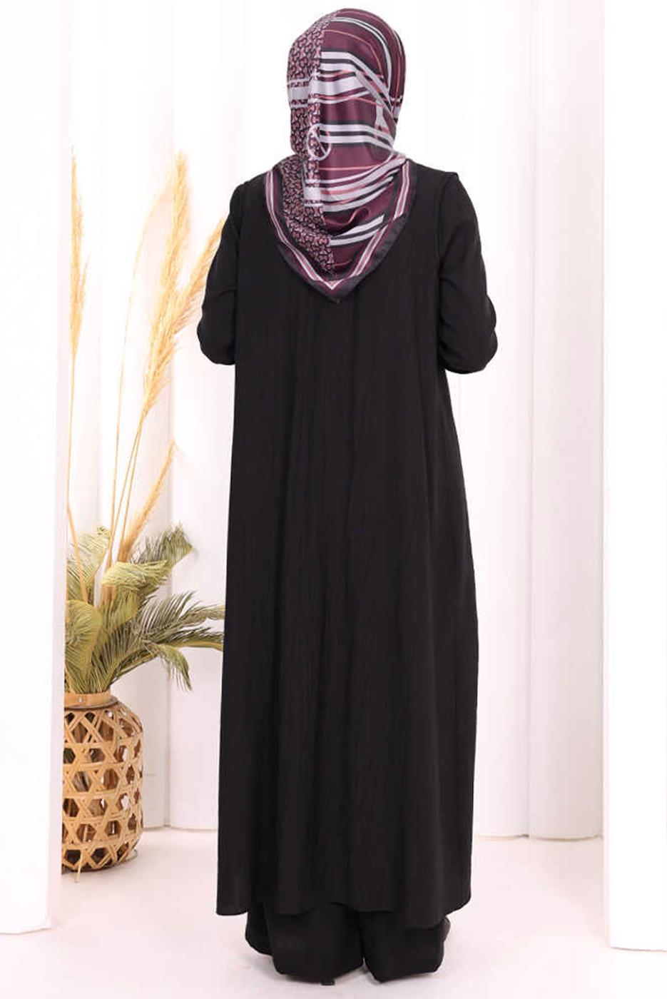 Hijab clothing BLACK THREE PIECE VESTED PANTSUIT T 2108