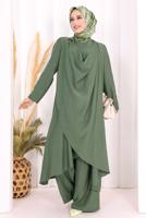 Hijab clothing KHAKI THREE PIECE VESTED PANTSUIT T 2108