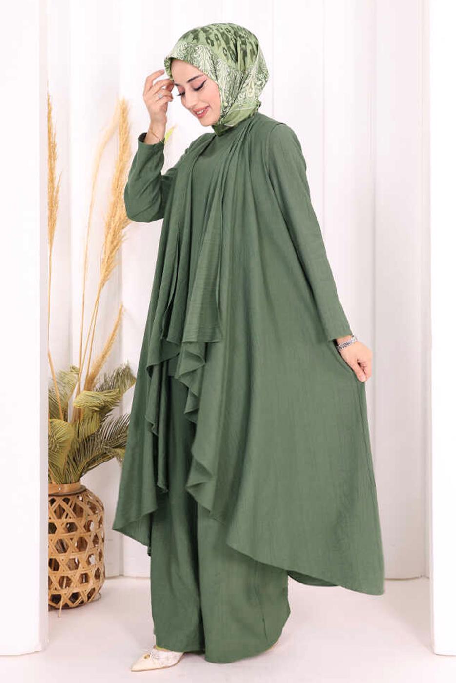 Hijab clothing KHAKI THREE PIECE VESTED PANTSUIT T 2108