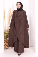 Hijab clothing BROWN THREE PIECE VESTED PANTSUIT T 2108