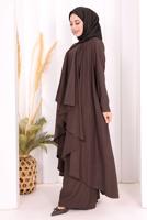 Hijab clothing BROWN THREE PIECE VESTED PANTSUIT T 2108