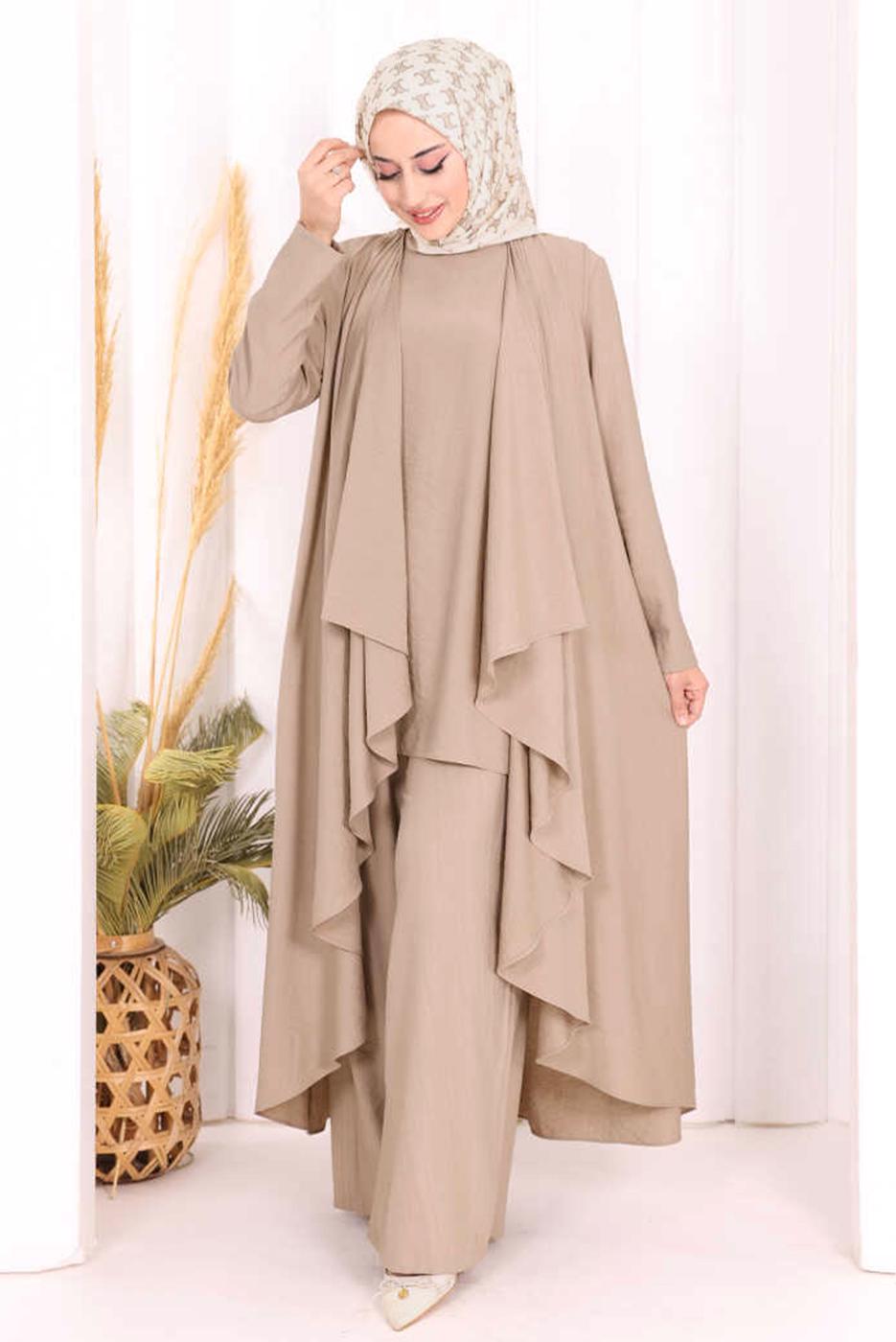 Hijab clothing MINK THREE PIECE VESTED PANTSUIT T 2108