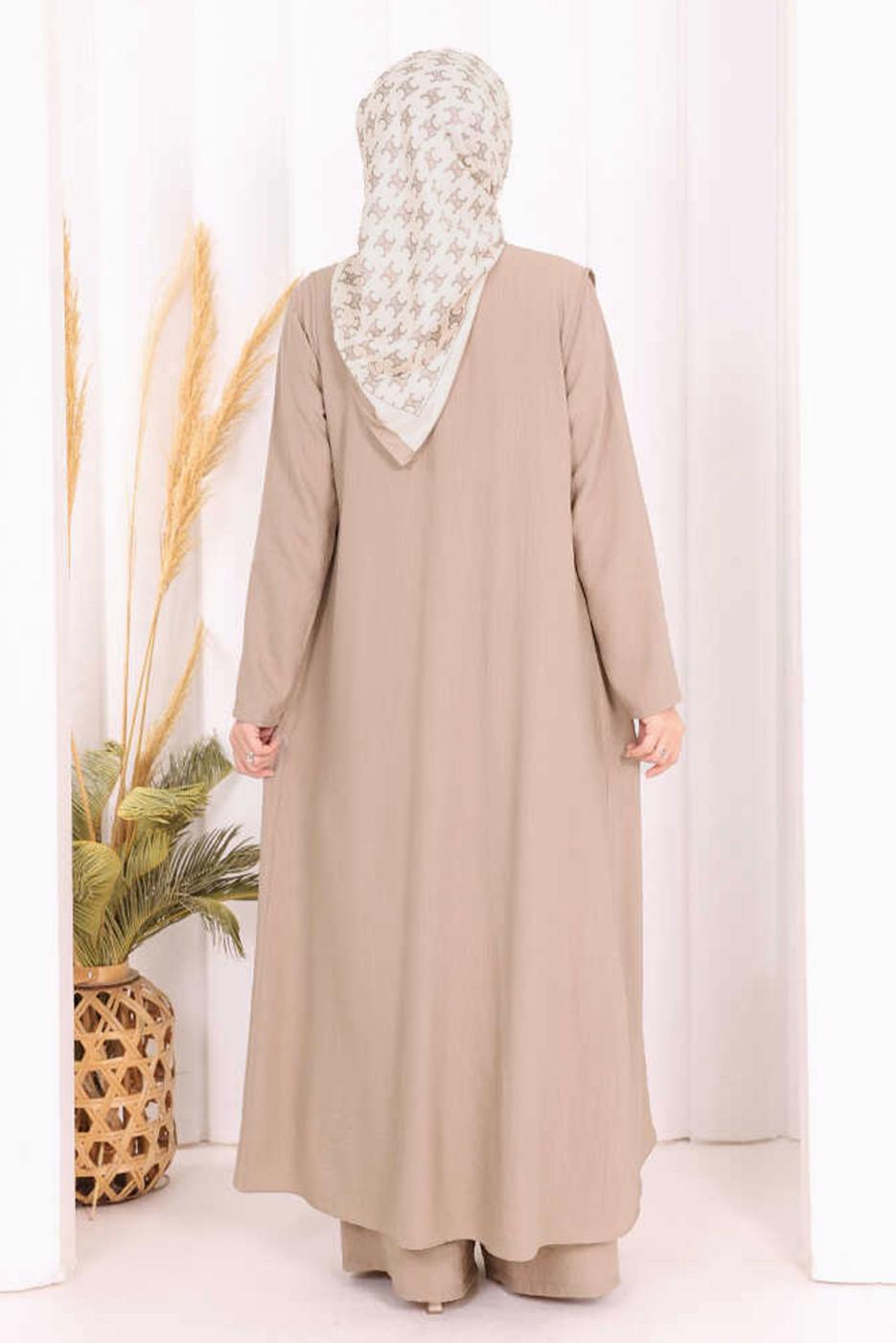 Hijab clothing MINK THREE PIECE VESTED PANTSUIT T 2108