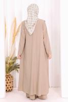 Hijab clothing MINK THREE PIECE VESTED PANTSUIT T 2108