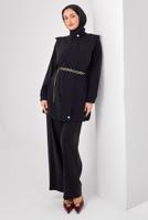 Tesettür giyim SİYAH ZİNCİR KEMERLİ MODAL TAKIM T 2362