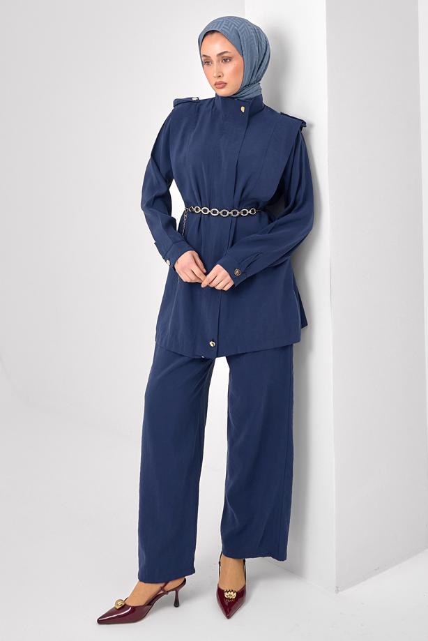Tesettür giyim LACİVERT ZİNCİR KEMERLİ MODAL TAKIM T 2362 - TRENDTESETTÜR