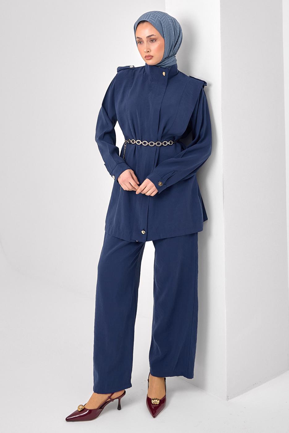 Tesettür giyim LACİVERT ZİNCİR KEMERLİ MODAL TAKIM T 2362