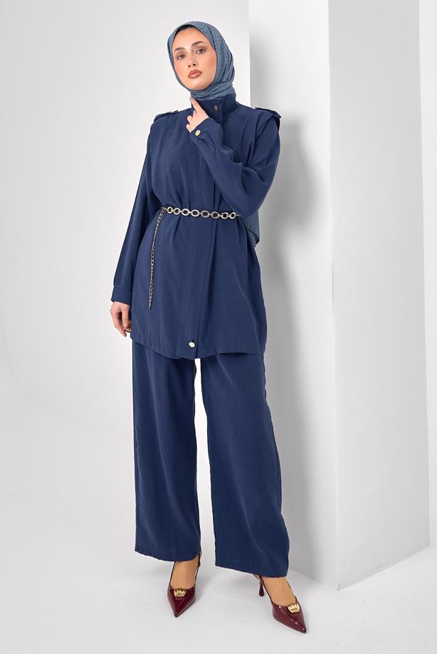 Tesettür giyim LACİVERT ZİNCİR KEMERLİ MODAL TAKIM T 2362 - TRENDTESETTÜR