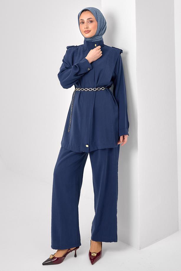 Tesettür giyim LACİVERT ZİNCİR KEMERLİ MODAL TAKIM T 2362 - TRENDTESETTÜR