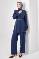 Tesettür giyim LACİVERT ZİNCİR KEMERLİ MODAL TAKIM T 2362