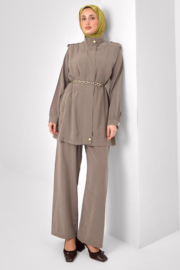 Tesettür giyim VİZON ZİNCİR KEMERLİ MODAL TAKIM T 2362 - TRENDTESETTÜR