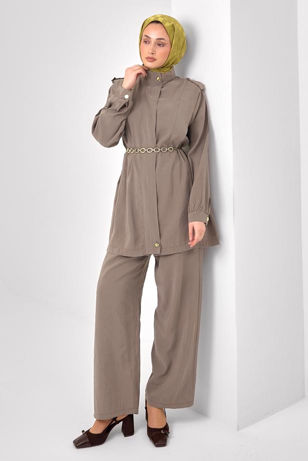 Tesettür giyim VİZON ZİNCİR KEMERLİ MODAL TAKIM T 2362 - TRENDTESETTÜR