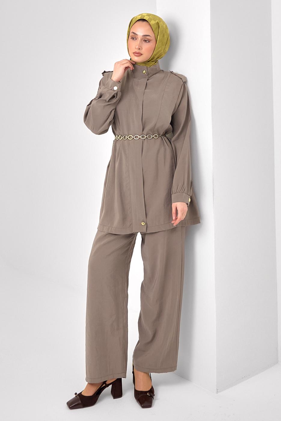 Tesettür giyim VİZON ZİNCİR KEMERLİ MODAL TAKIM T 2362