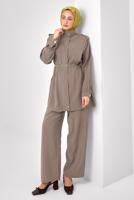 Tesettür giyim VİZON ZİNCİR KEMERLİ MODAL TAKIM T 2362