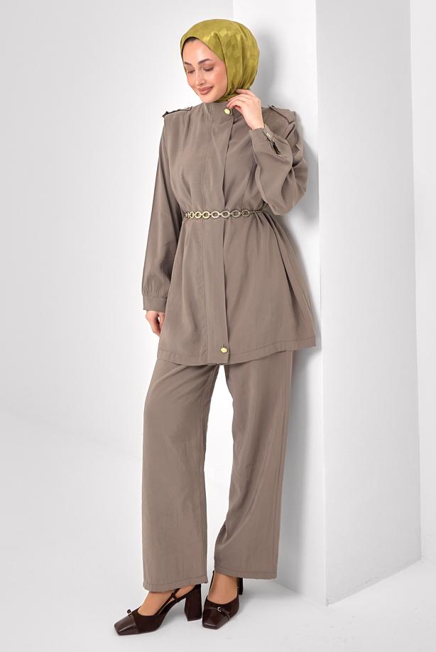 Tesettür giyim VİZON ZİNCİR KEMERLİ MODAL TAKIM T 2362 - TRENDTESETTÜR