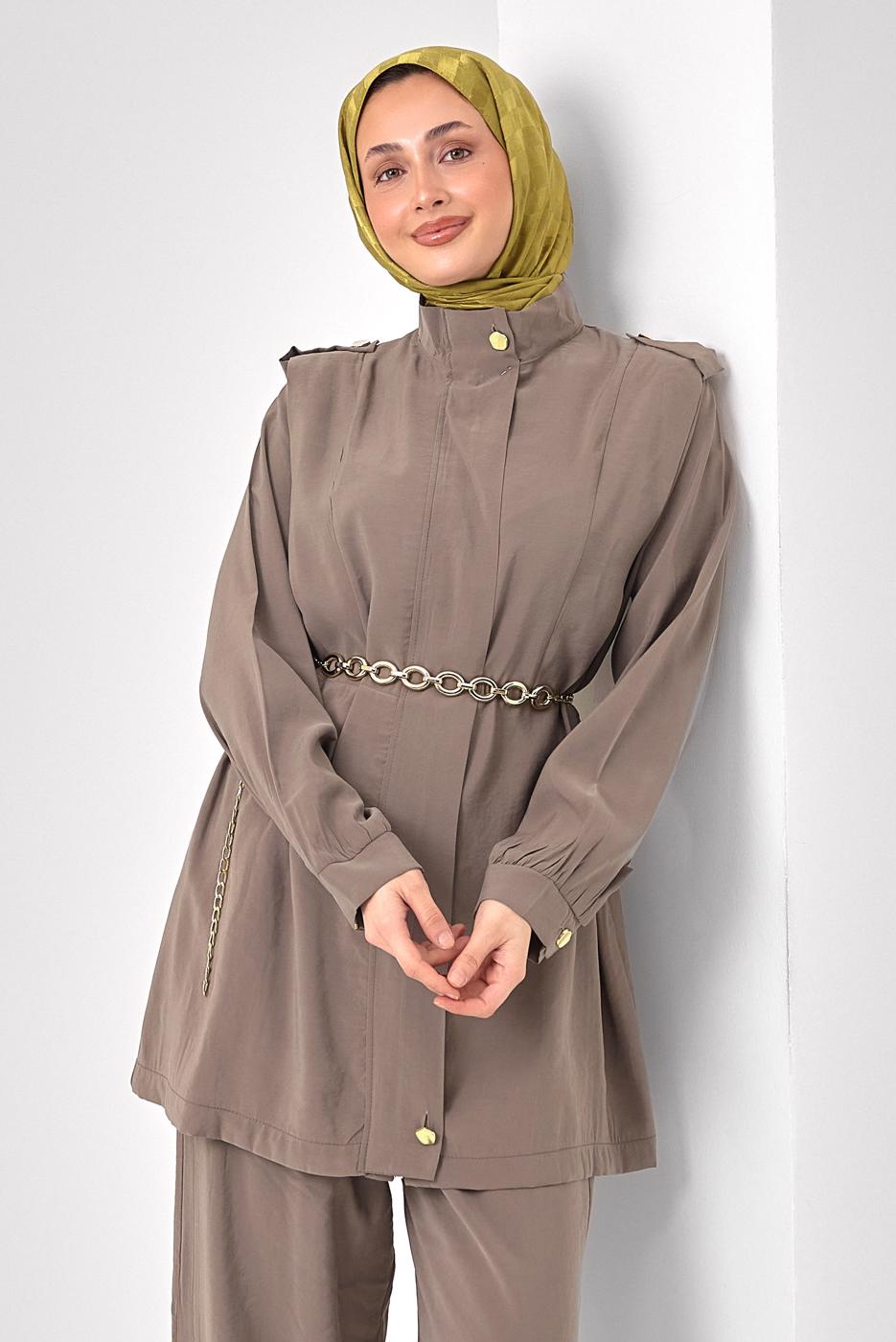 Tesettür giyim VİZON ZİNCİR KEMERLİ MODAL TAKIM T 2362