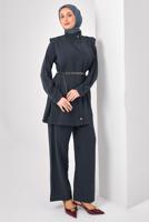 Tesettür giyim GRİ ZİNCİR KEMERLİ MODAL TAKIM T 2362