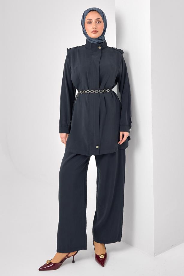 Tesettür giyim GRİ ZİNCİR KEMERLİ MODAL TAKIM T 2362 - TRENDTESETTÜR