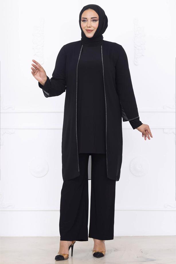 Tesettür giyim SİYAH PANTOLONLU ABİYE TAKIM T 2831 - TRENDTESETTÜR