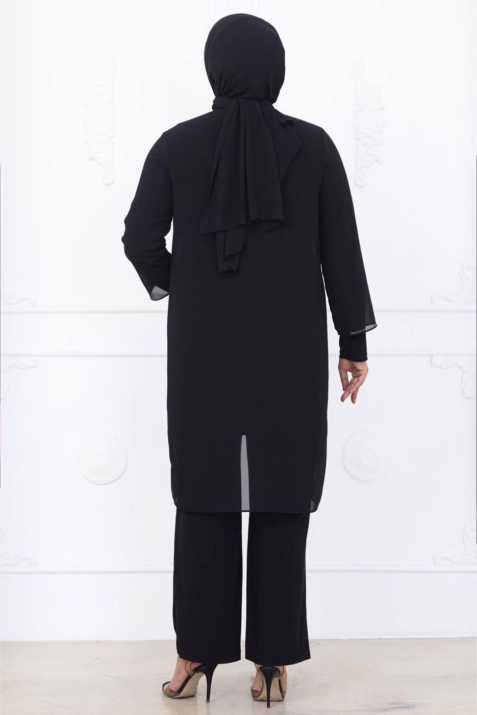 Tesettür giyim SİYAH PANTOLONLU ABİYE TAKIM T 2831