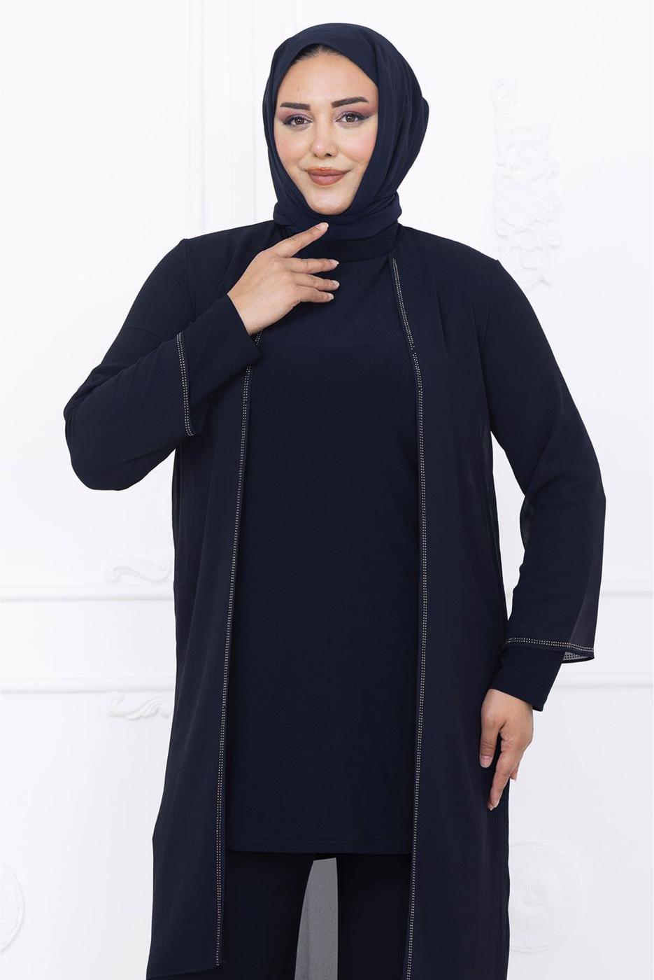 Tesettür giyim LACİVERT PANTOLONLU ABİYE TAKIM T 2831