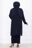 Tesettür giyim LACİVERT PANTOLONLU ABİYE TAKIM T 2831