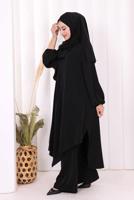 Hijab clothing BLACK SHAWL DETAILED ASYMMETRIC CUT PANTSUIT T 3008