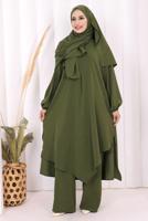 Hijab clothing KHAKI SHAWL DETAILED ASYMMETRIC CUT PANTSUIT T 3008