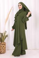 Hijab clothing KHAKI SHAWL DETAILED ASYMMETRIC CUT PANTSUIT T 3008