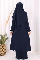 Hijab clothing NAVY BLUE SHAWL DETAILED ASYMMETRIC CUT PANTSUIT T 3008