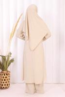 Hijab clothing BEIGE SHAWL DETAILED ASYMMETRIC CUT PANTSUIT T 3008