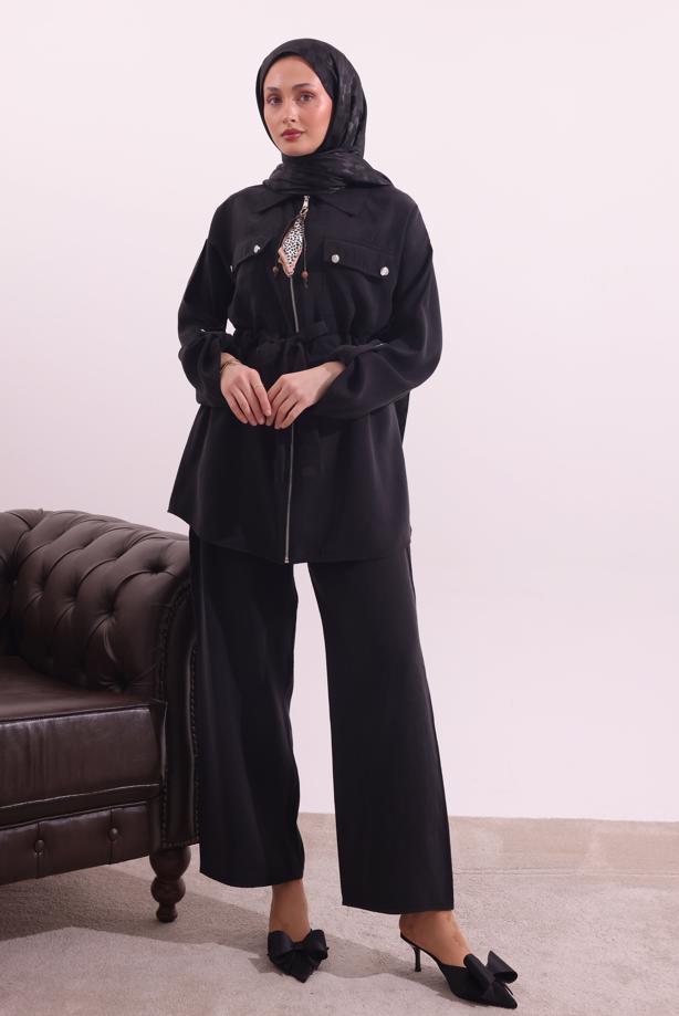 Tesettür giyim SİYAH FULARLI MODAL TAKIM T 3027 - TRENDTESETTÜR