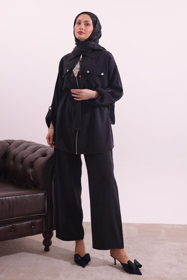 Tesettür giyim SİYAH FULARLI MODAL TAKIM T 3027 - TRENDTESETTÜR