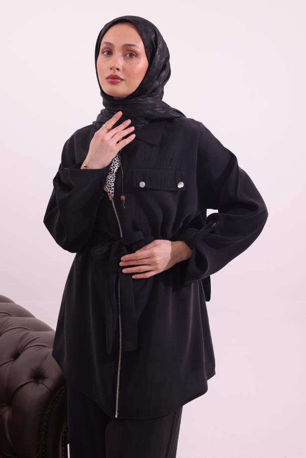 Tesettür giyim SİYAH FULARLI MODAL TAKIM T 3027 - TRENDTESETTÜR