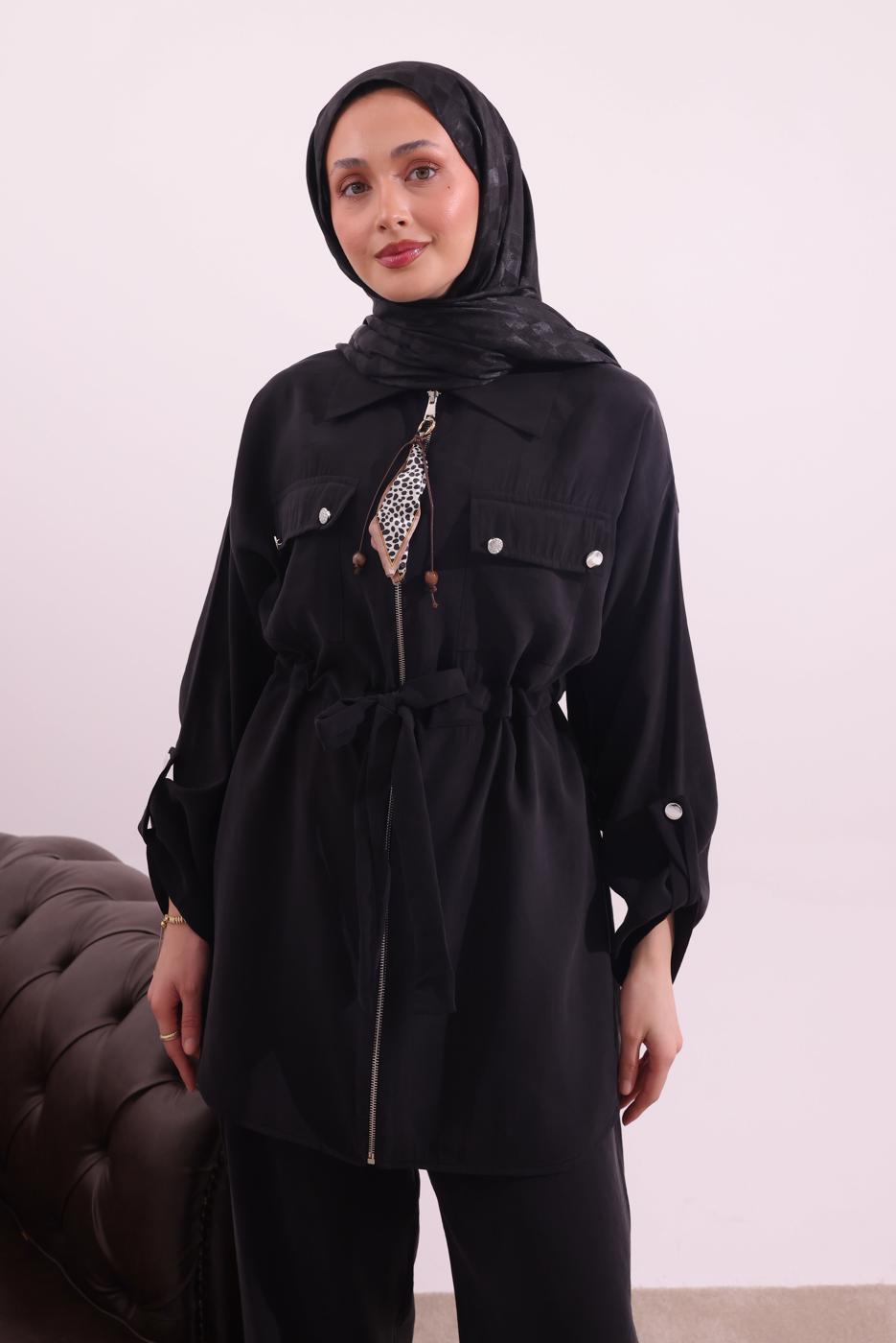 Tesettür giyim SİYAH FULARLI MODAL TAKIM T 3027