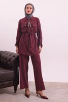 Tesettür giyim BORDO FULARLI MODAL TAKIM T 3027