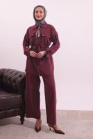 Tesettür giyim BORDO FULARLI MODAL TAKIM T 3027