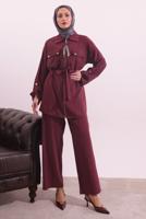 Tesettür giyim BORDO FULARLI MODAL TAKIM T 3027