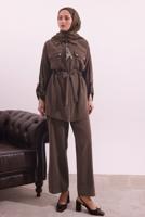 Tesettür giyim KAHVE FULARLI MODAL TAKIM T 3027