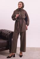 Tesettür giyim KAHVE FULARLI MODAL TAKIM T 3027