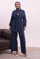 Tesettür giyim LACİVERT FULARLI MODAL TAKIM T 3027