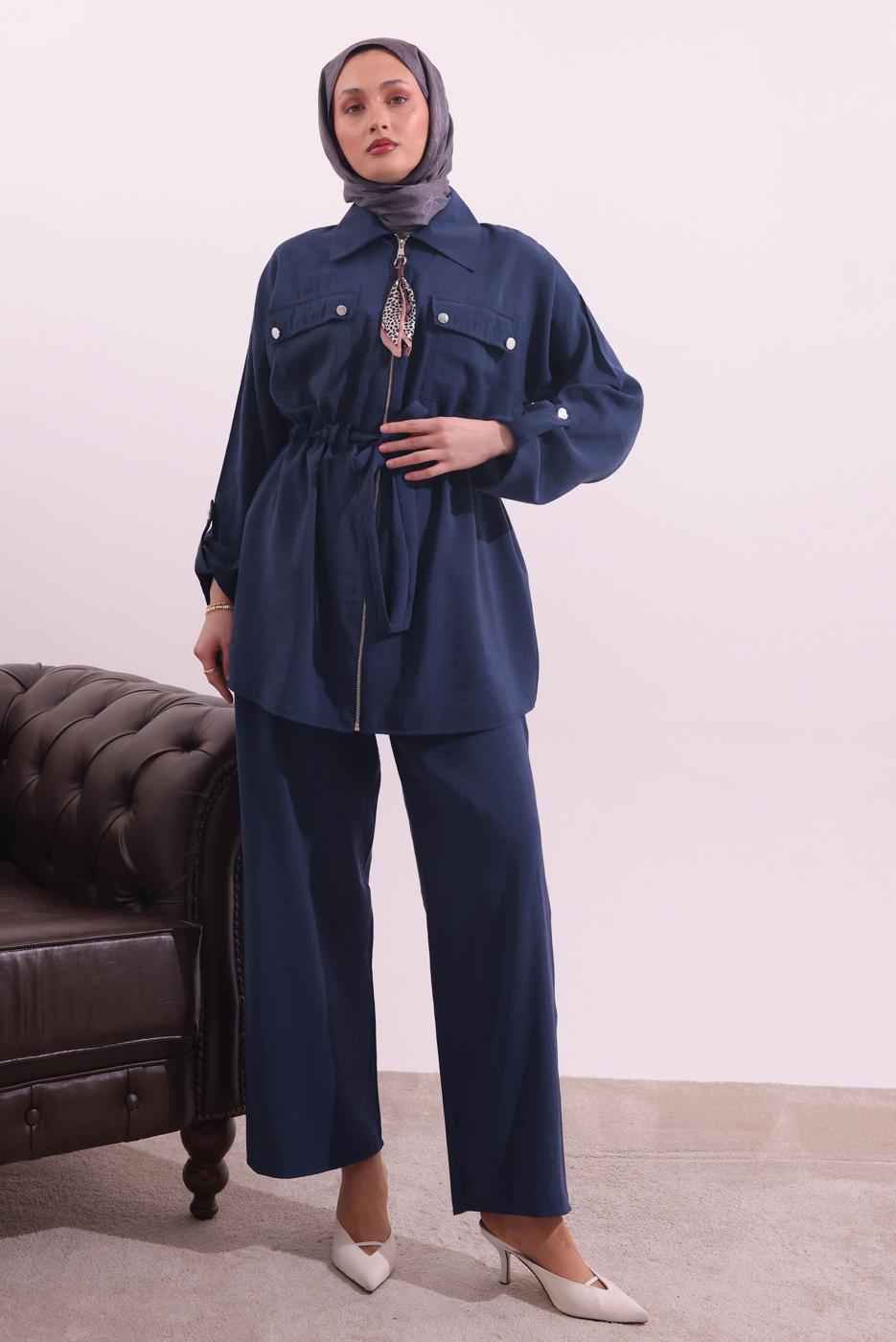 Tesettür giyim LACİVERT FULARLI MODAL TAKIM T 3027