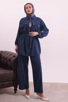 Tesettür giyim LACİVERT FULARLI MODAL TAKIM T 3027