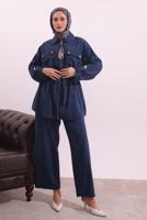 Tesettür giyim LACİVERT FULARLI MODAL TAKIM T 3027