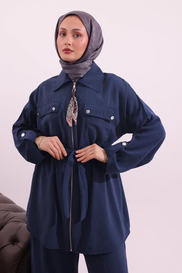Tesettür giyim LACİVERT FULARLI MODAL TAKIM T 3027 - TRENDTESETTÜR