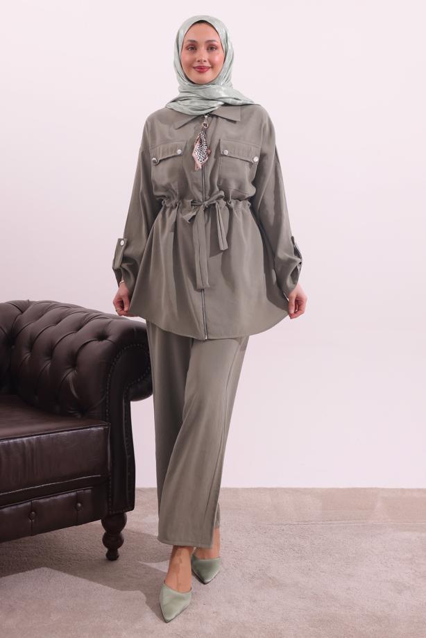 Tesettür giyim VİZON FULARLI MODAL TAKIM T 3027 - TRENDTESETTÜR