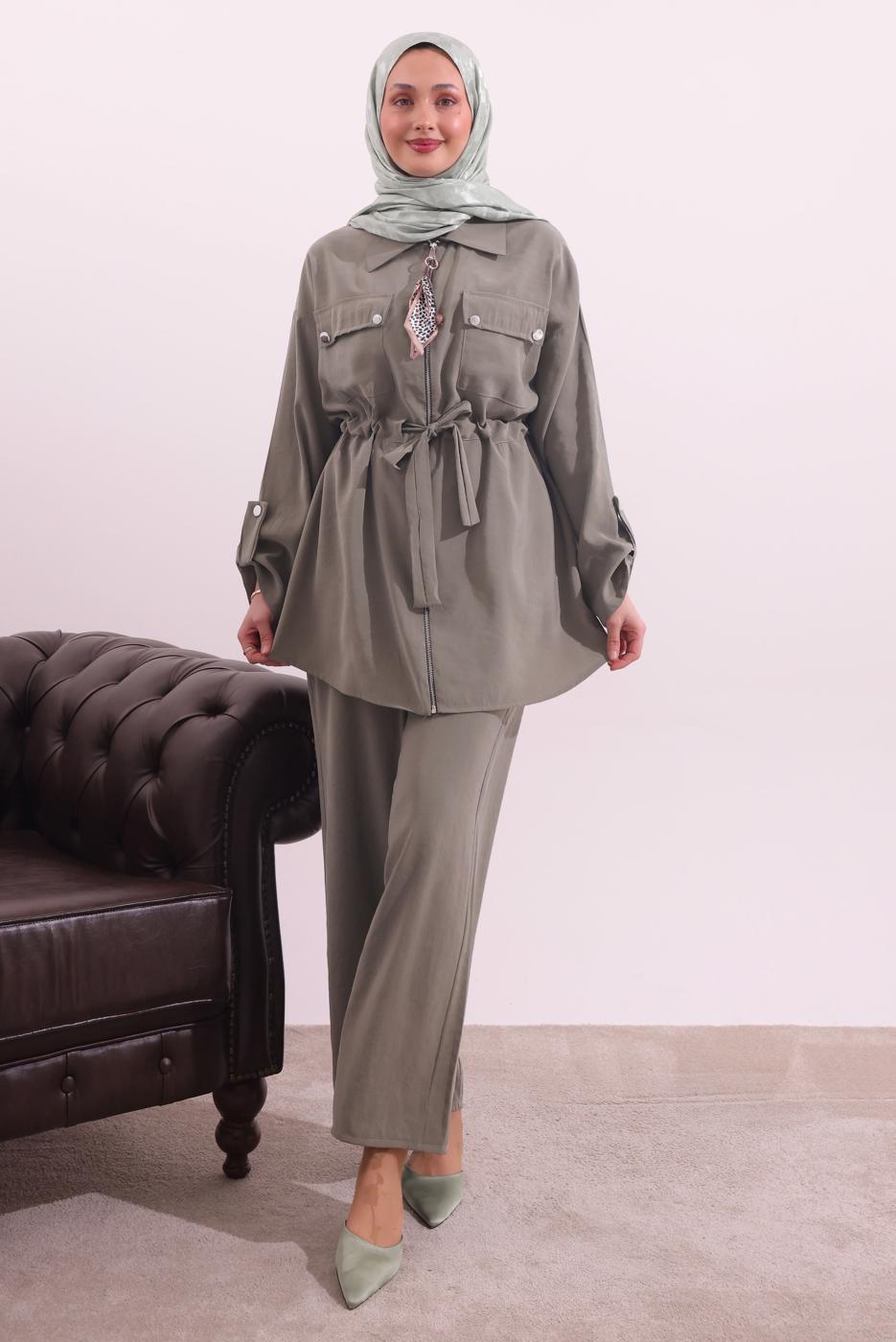 Tesettür giyim VİZON FULARLI MODAL TAKIM T 3027